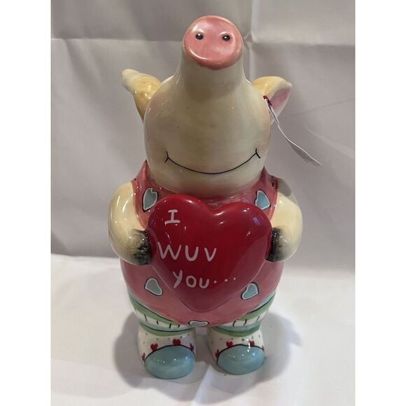 Pig with Heart I Wuv You Heart Shirt Valentines Day Blue Sky Clayworks New - Picture 2 of 6